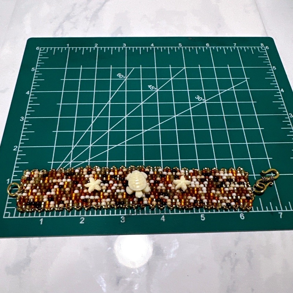 Beaded Turtle Bracelet Starfish Accents Boho Chic Jewelry Handmade - Picture 2 of 6